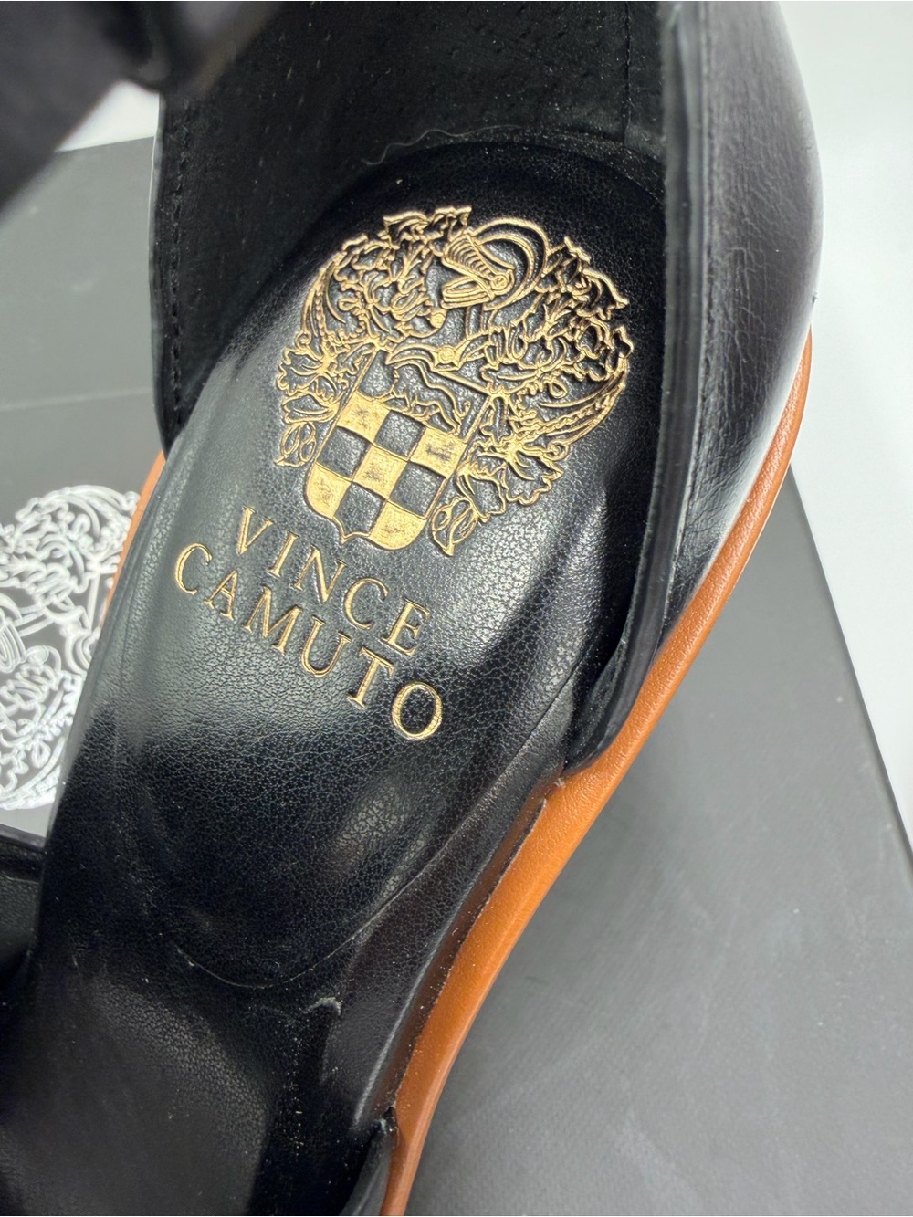 Vince Camuto Fasper Black Leather Ankle-Strap Peep-Toe Heel 8.5 Bootie Sandal - Picture 7 of 9